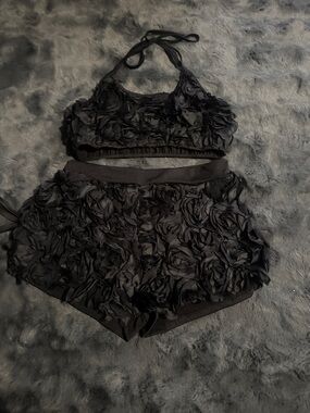 Women’s Black Floral Appliqué Lingerie Set